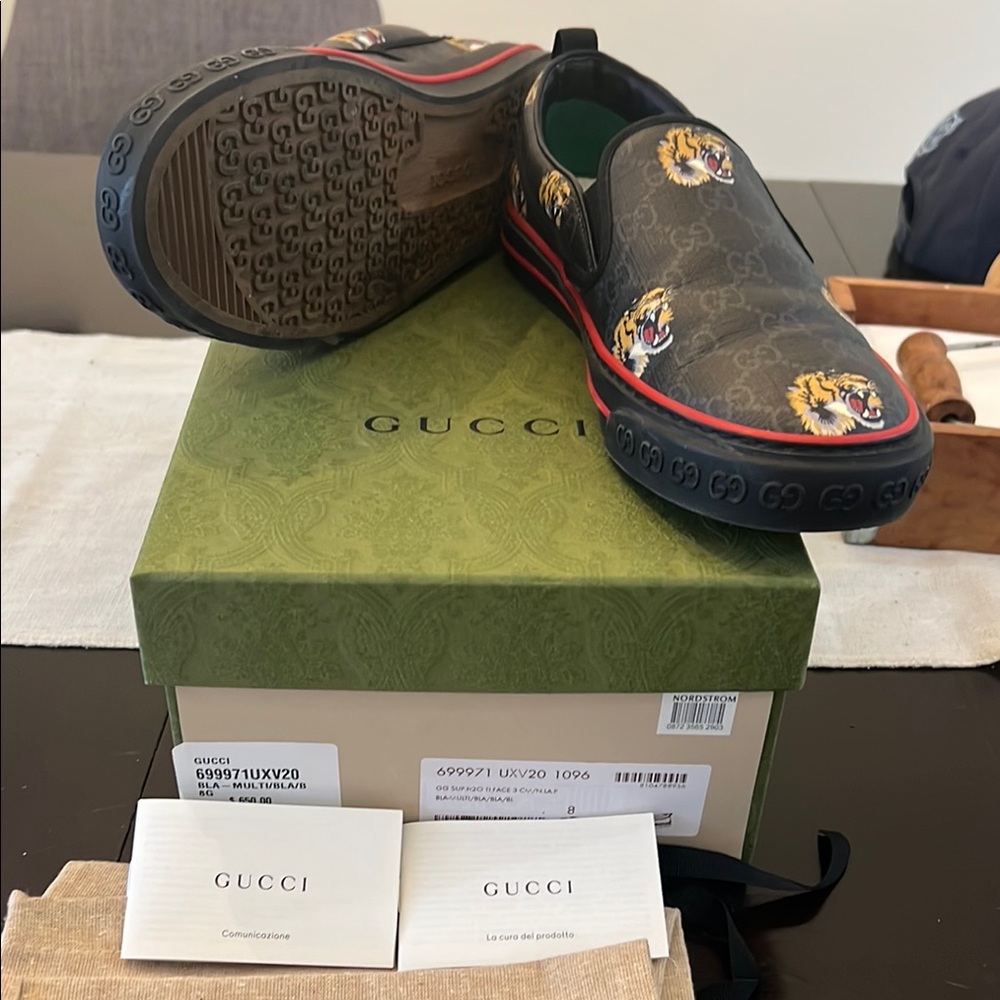 Gucci Slip-On Shoes - Black with Tiger Print
